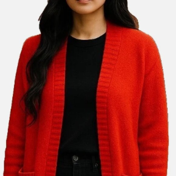 Orange Textured Knit Open Cardigan Women’s Small Crop Sweater 3/4 Sleeve Cotton - Picture 3 of 8